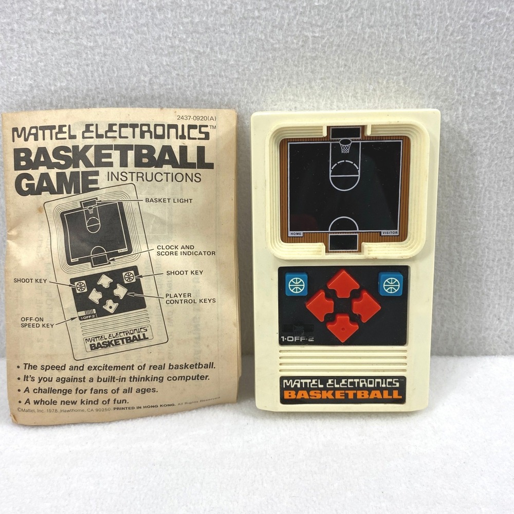 Mattel 1978 Handheld Electronic Basketball Game and Instruction Sheet Vintage